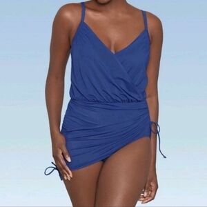 Dreamsuit By Miraclesuit Blue Ruched One‎ Piece Swimsuit Swim Dress